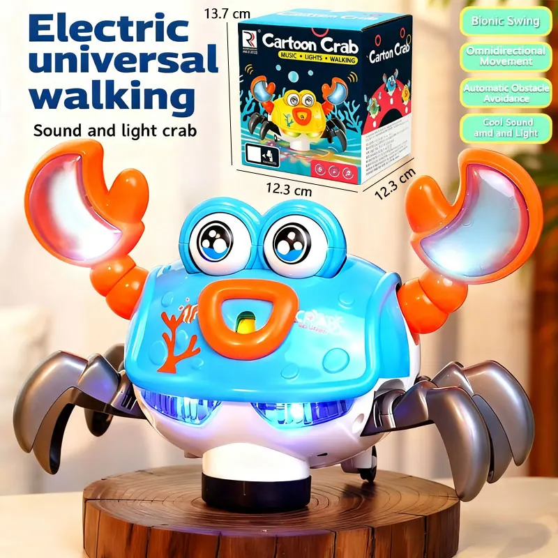 아기들을 위한 전기 전방위 만능 크롤링 게 장난감, LED 조명, 음악, 생체 모방 움직임, 교육적이고 재미있는 선물