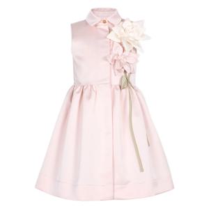 여아 생일 파티 드레스 3D 꽃 장식 하이 칼라 주름 새틴 플라워 걸 드레스 웨딩용 A라인 모던 아동 정장 드레스