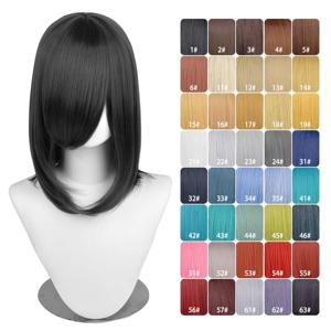 40cm 애니메이션 합성 흰색 보라색 코스프레 가발 짧은 녹색 머리 직모 실버 가발 핑크 헤어피스 짧은 가발 앞머리 포함