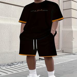 남성 운동복 세트 투피스 세트 크루넥 반팔 상의 & 반바지 남성 러닝복 플러스 사이즈 티셔츠 남성 여름 티셔츠
