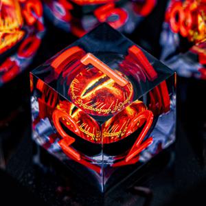 7PCS 리퀴드 플로우 코어 아이 오브 사우론 D20 Dnd 샤프 엣지 레진 주사위 세트 D 앤 D 던전 앤 드래곤 롤플레잉 게임 D&D 주사위