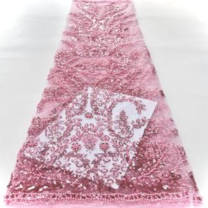 핑크 아프리카 레이스 원단 2026 고품질 프랑스 비즈 장식 럭셔리 튤 레이스 나이지리아 스팽글 네트 레이스 원단 웨딩 드레스용