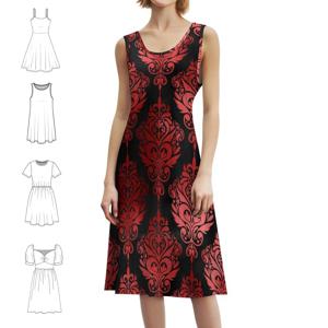 빨간색과 검은색 패턴 보헤미안 시크 드레스 우아한 패션 비치 웨딩 파티 가운 레드 글리터 반다나 만다라 추상 드레스