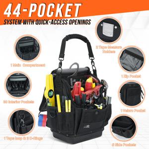 전기 기술자 도구 가방, 44포켓 프로 팩 도구 가방, 프로 팩, 전기 기술자를 위한 소형 견고한 베이스 헤비 듀티 도구 파우치