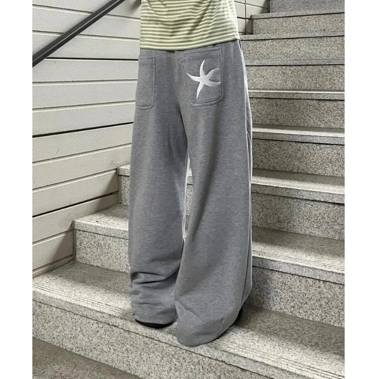 여성용 자수 양털 안감 두꺼운 포켓 바지 가을 겨울 캐주얼 바지 중립 스타일 긴 바지 복합 직물