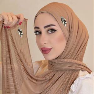 새로운 다이아몬드 리브드 저지 히잡 크레이프 라인스톤 스카프 무슬림 플레인 소프트 숄 이슬람 랩 헤드밴드 여성용