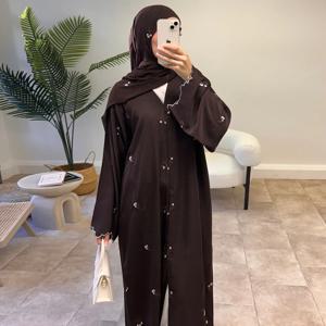 이드 여성 아바야 무슬림 카디건 드레스 기도 자수 오픈 카프탄 아바야스 두바이 파티 드레스 카프탄 로브 롱 드레스