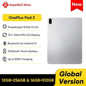 재고 있음 OnePlus Pad 3 글로벌 버전 태블릿 스냅드래곤 8 엘리트 13.2인치 144Hz 디스플레이 3.4K 해상도 8 스피커 Wi-Fi 7 안드로이드15