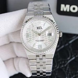 맞춤형 2025 신형 남성용 자동 기계식 시계, 스테인리스 스틸 밴드, 캐주얼 캘린더, 흰색과 파란색 여성용 손목시계