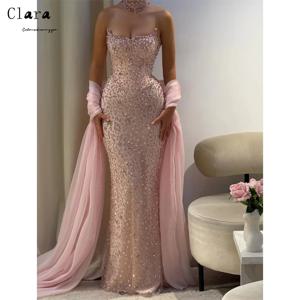 클라라 커스텀 피쉬테일 라인스톤 오프숄더 반짝이는 우아한 롱 파티 드레스 시크 웨딩 이브닝 드레스 럭셔리 2025 여성용