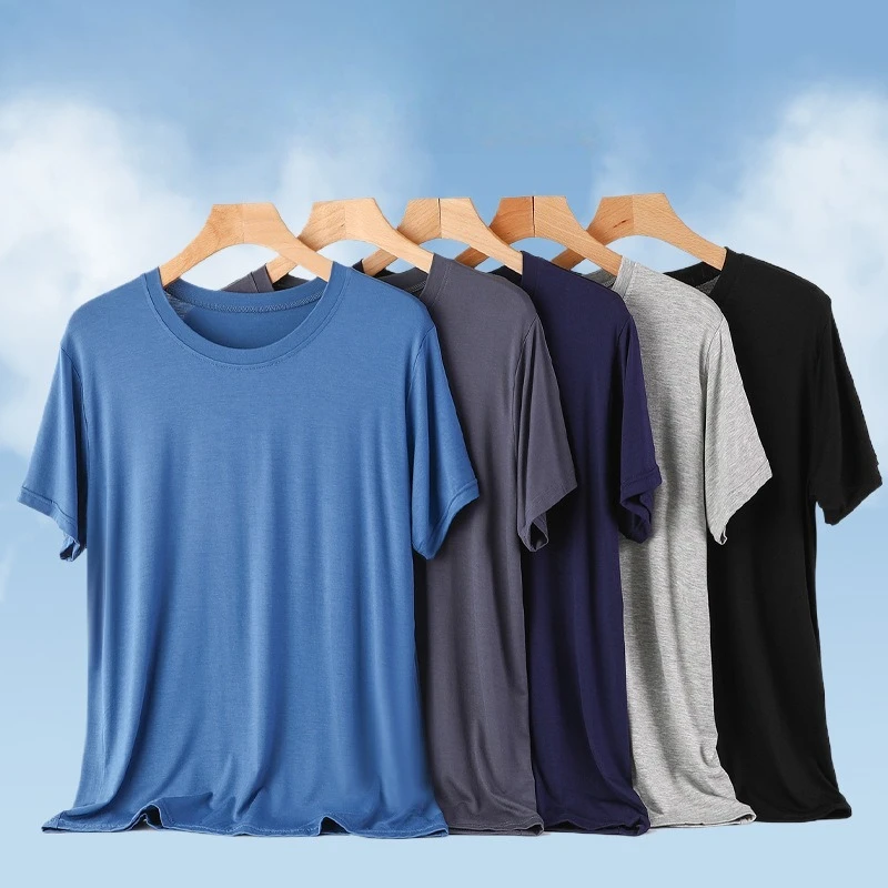 모달 남성 반팔 티셔츠 봄 솔리드 스포츠웨어 오버사이즈 루즈핏 반팔 스웨트셔츠 그레이 파자마 홈웨어