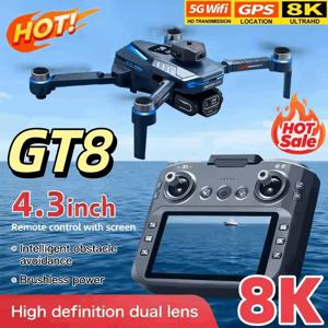 GPS 8K HD 듀얼 카메라 180도 탑재된 GT8 드론 °   조정 가능한 5G WiFi 브러시리스 모터 FPV 장애물 회피 접이식 쿼드콥터 선물