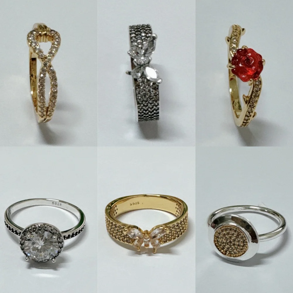 새로운 오리지널 925 실버 로즈 인피니트 러브 골든 링 액세서리 웨딩 파티 여성용 주얼리 반짝이는 블루 지르콘 링 선물