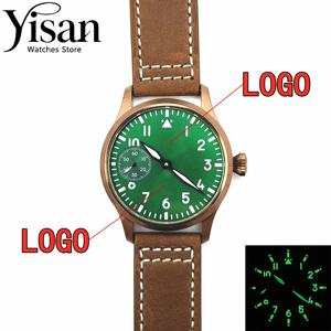 DIY 시계 42mm 로즈 골드 케이스 사파이어 글래스 그린 다이얼 가죽 팔찌 녹색 발광 수동 와인딩 무브먼트 ST3600