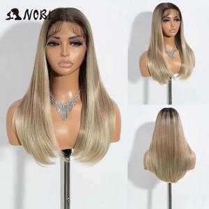 고급 합성 레이스 프론트 가발 스트레이트 베이비 헤어 보브 가발 합성 레이스 가발 22인치 다크 루트 플래티넘 블론드 여성용 가발