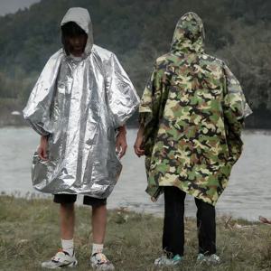 응급용 보온 판초 담요 경량 접이식 방수 방풍 차양막 우비 재사용 가능 응급 처치 캠핑용