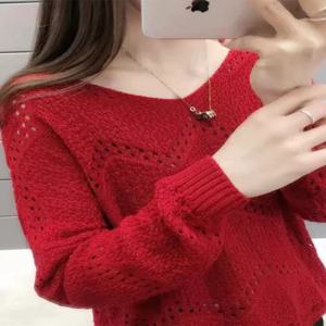 가을 신상 얇은 펀칭 긴팔 브이넥 니트 베이스 셔츠 커버업 포켓 손수건 심플 디자인 탑