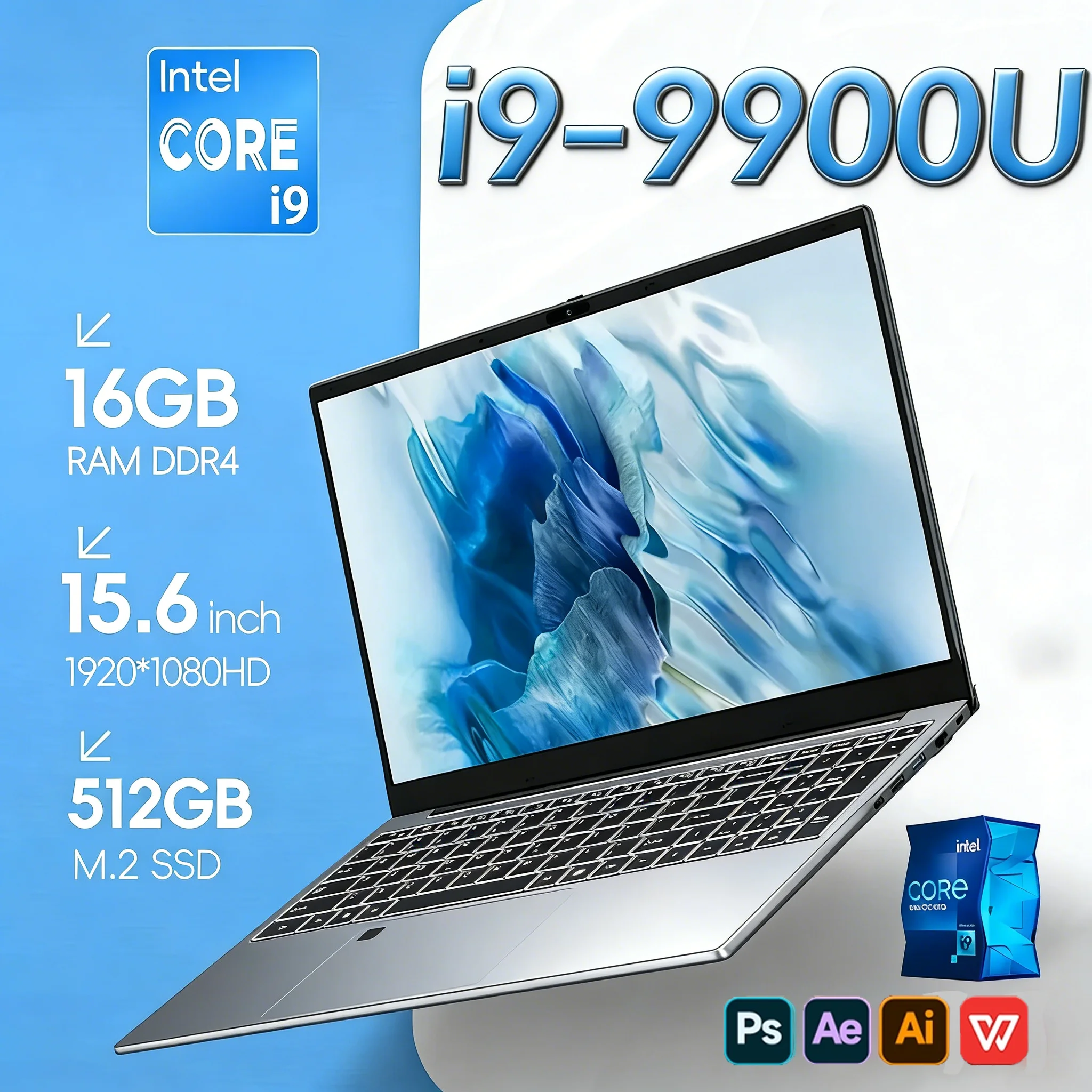 15.6인치 윈도우 11 프로 노트북 인텔 코어 i9-9900U 16GB 램 1TB SSD 오피스 게이머 스터디 노트북 컴퓨터 PC