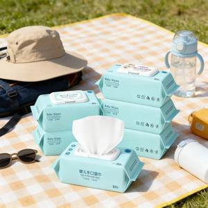 휴대용 80매 아기 손&입 물티슈 보습 클렌징 티슈 얼굴&손용 이동 중에도 사용하기 좋은 유아용 스킨케어