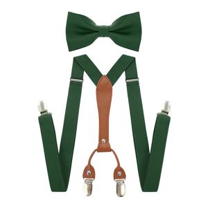 조정 가능한 탄성 Y 모양 남성 멜빵 나비 넥타이 세트 블랙 탄성 클립-가죽 정장 비즈니스 웨딩과 교정기 벨트