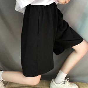 Y2k 여름 검은 짧은 여성 패션 숙녀 탄성 허리 짧은 바지 높은 허리 streetwear 넓은 다리 특대 간단한 남여 짧은