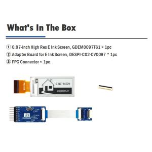 초소형 0.97인치 미니 전자종이 디스플레이 184x88 픽셀 SPI 소형 E 잉크 디스플레이, GDEM0097T61 (Epaper HAT 연결 어댑터 보드 포함)