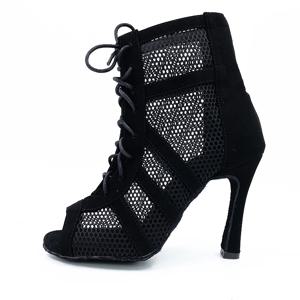 맞춤형 로고 팀 주문 블랙 레드 댄스 부츠 라틴 부츠 살사 볼룸 여성 댄스 신발 33-44 크기 6cm ~ 10cm 힐