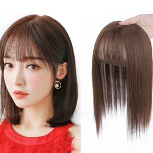 앞머리가있는 합성 헤어 토퍼 헤어 토퍼 헤어 피스 가늘어지는 머리카락 탈모 커버 회색 머리 헤어 액세서리