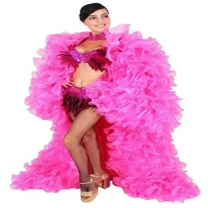 놀라운 자홍색 계층화 된 Organza 긴 여성 자켓 푹신하고 긴 풀 슬리브 여성 케이프 조끼 복장 여성 아웃웨어 코트