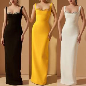 맞춤형 절묘한 패션 저지 구슬 스팽글 스트레이트 스퀘어 넥 롱 드레스 맞춤형 행사 드레스 현대 스타일