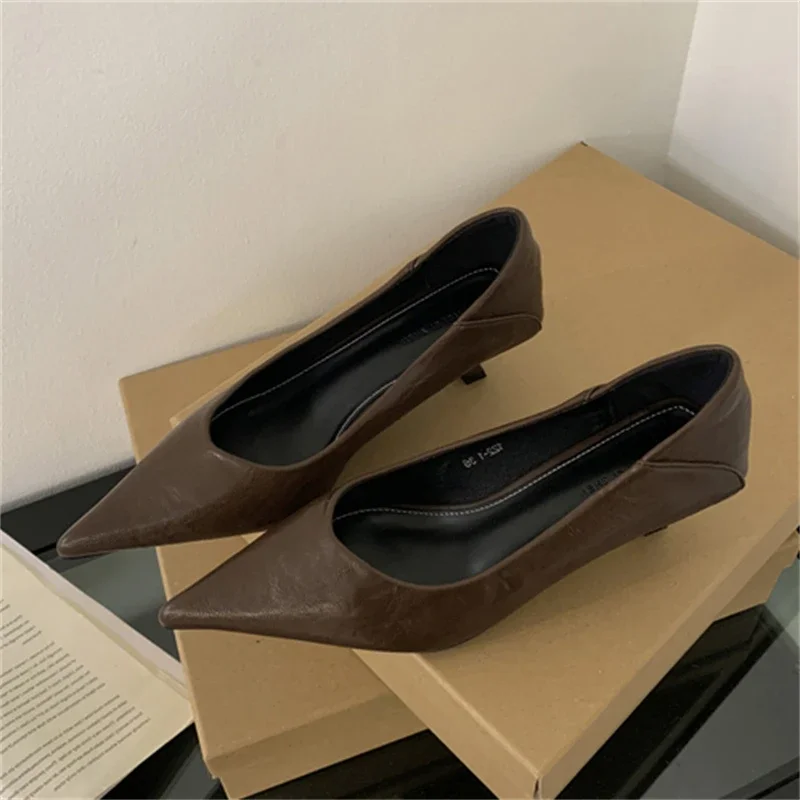 Eilyken 용수철 디자인 레오파드 무늬 여성 펌프스, 포인티드 토, 얇은 로우 힐, 우아한 파티 여성 신발