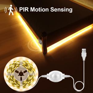 무선 PIR 모션 센서 5V USB LED 스트립 라이트 유연한 LED 테이프 리본 계단 옷장 주방 백라이트 야간 조명 장식용