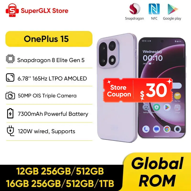 원플러스 15 언락 5G 스마트폰 스냅드래곤 8 엘리트 5세대 6.78인치 165Hz 고주사율 화면 7300mAh 배터리 120W 슈퍼부스트