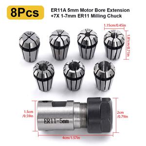 8 개/대 ER11A 5mm 스핀들 모터 척 연장로드 밀링 스프링 척 척 샤프트 시트 CNC 선반 조각 + 1-7mm ER11