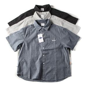 레트로 일본풍 자수 반팔 남성 스트라이프 캐주얼 루즈핏 셔츠 커플 오픈 가디건 스타일 여름 면 티셔츠
