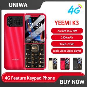 YEEMI K3 4G 기능 키패드 전화 2.6 인치 듀얼 SlM 큰 버튼 노인을위한 시끄러운 볼륨 2500mAh FM 라디오 히브리어 키보드 SOS 비디오