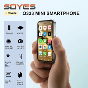 SOYES Q333 미니 스마트폰 4GB RAM 64GB ROM 안드로이드 12.0 얼굴 잠금 해제 2000mAh 4G LTE Type-C OTG 3.58'' 화면 소형 전화