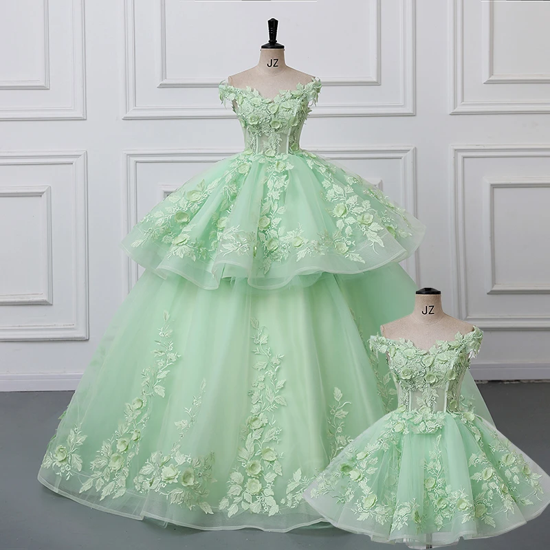 2 in 1 파티 드레스 15 킨세아녜라 드레스 볼 가운 스위트 15세 드레스 탈부착 가능한 스커트 맞춤 제작 킨세아녜라 드레스