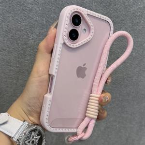 샤이닝 블링 다이아몬드 투명 폰 케이스 (아이폰 17, 16, 15, 14, 13, 12, 11 Pro Max Plus, 16e, 17Air 용) 손목 스트랩 랜야드 커버 포함