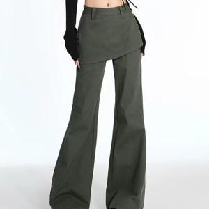 Y2k 아메리칸 레트로 가짜 투피스 오버 사이즈 빈티지 청바지 여성 하이 웨이스트 스트레이트 미니 벨 바닥 스커트 와이드 레그 데님 바지