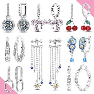 여성 패션 주얼리를위한 오리지널 귀걸이 925 스털링 실버 체리 보우 펜디엔테스