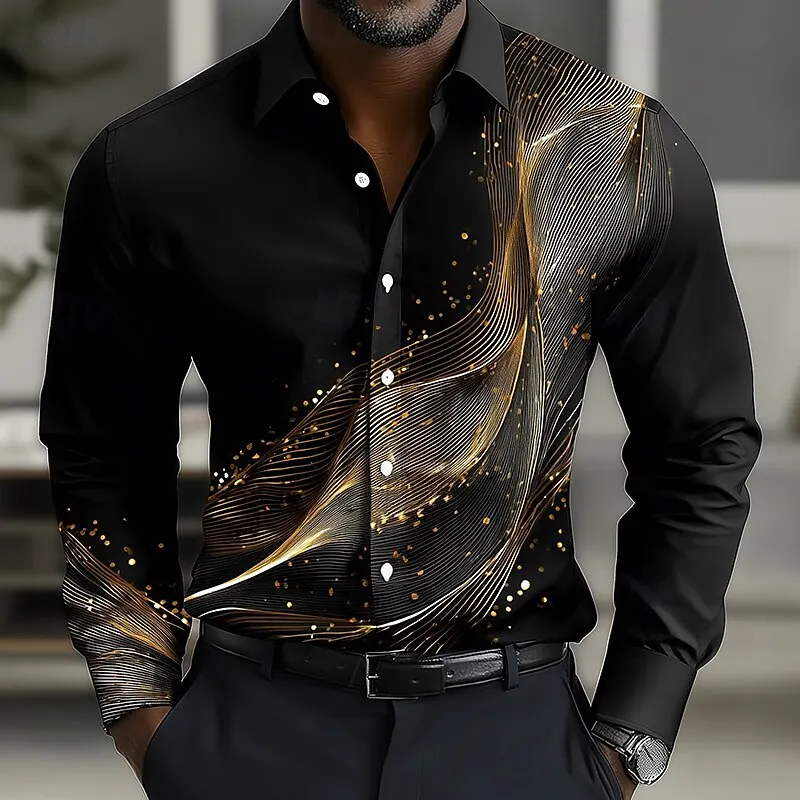 남성용 기하학 그라디언트 웨이브 셔츠 버튼 업 셔츠 캐주얼 긴 소매 패션 streetwear 여름 3d 프린트 칼라 셔츠