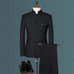 남성 비즈니스, 패셔너블, 쿨, 캐주얼, 스탠드 칼라, 원피스 한국식 중산 양복 투피스 세트