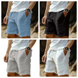 2025 신상 여름 남성 코튼 린넨 통기성 반바지 하와이 비치 팬츠 남성 단색 바지 루즈핏 만능 스트릿웨어