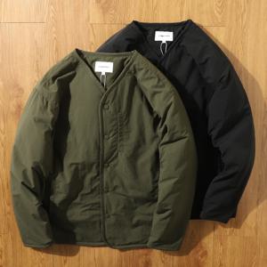 레트로 노칼라 자켓 코튼 워크웨어 남성 패션 다크 그리드 V넥 버튼 코튼 코트 아우터 레이어링 캐주얼 스타일