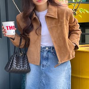 카키 컬러 스웨이드 숏 재킷 여성용 봄 가을 신상 아메리칸 레트로 고급스러운 느낌의 버튼업 캐주얼 아우터 코트