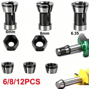 6/8/12개 라우터 콜렛 척 6mm 6.35mm 8mm 고정밀 트리머 콜렛 어댑터 목공용 CNC 조각 트리밍 카빙용