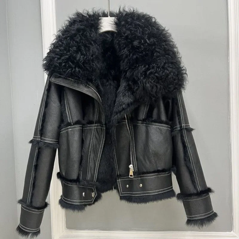 겨울 신상 한국 스타일 인조 토끼털 및 인조 모피 코트 여성용 짧은 비치 울 칼라 두꺼운 코트 일체형