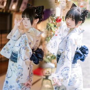 새로운 여성용 기모노 드레스 블루 롱 불꽃놀이 축제 유카타 드레스 세트 개선 버전 전통 일본 의상 2025년 가을