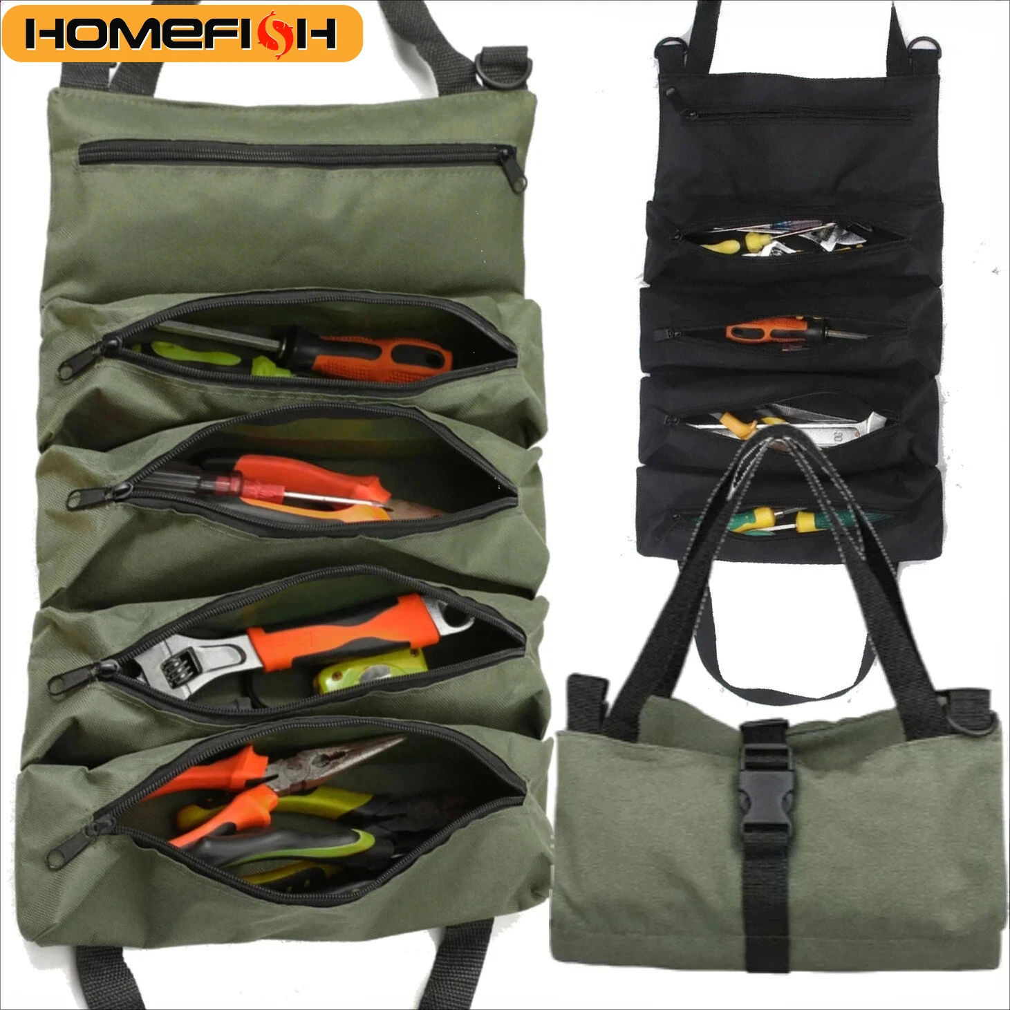 헤비듀티 롤업 공구 가방 - 옥스포드 원단 다용도 공구 정리함, 정비공/전기공/목수를 위한 올인원 차고 보관함